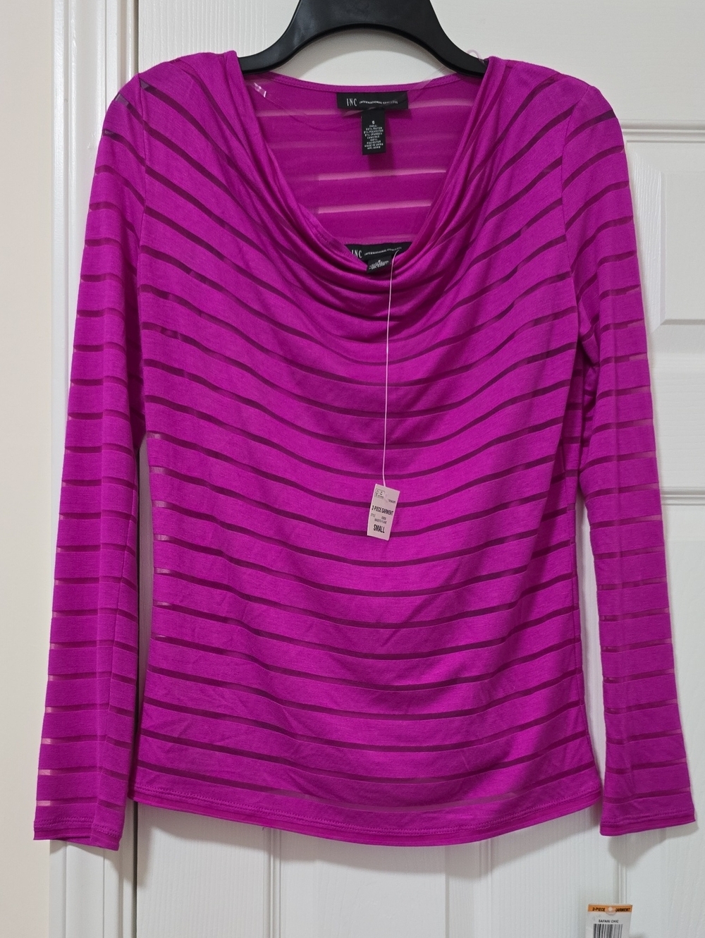🆕️ INC Magenta and Mesh Striped Cowl Neck Top with Cami (2 Piece) - NWT